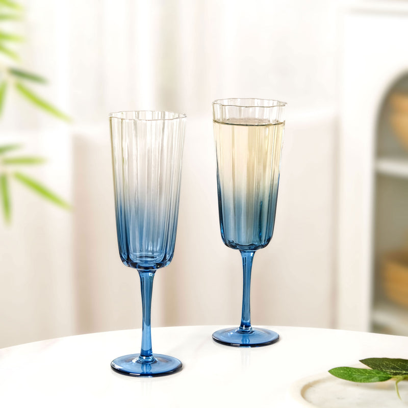 Aurora Ombre Fluted Champagne Glass Set Of 2 Blue 220ml