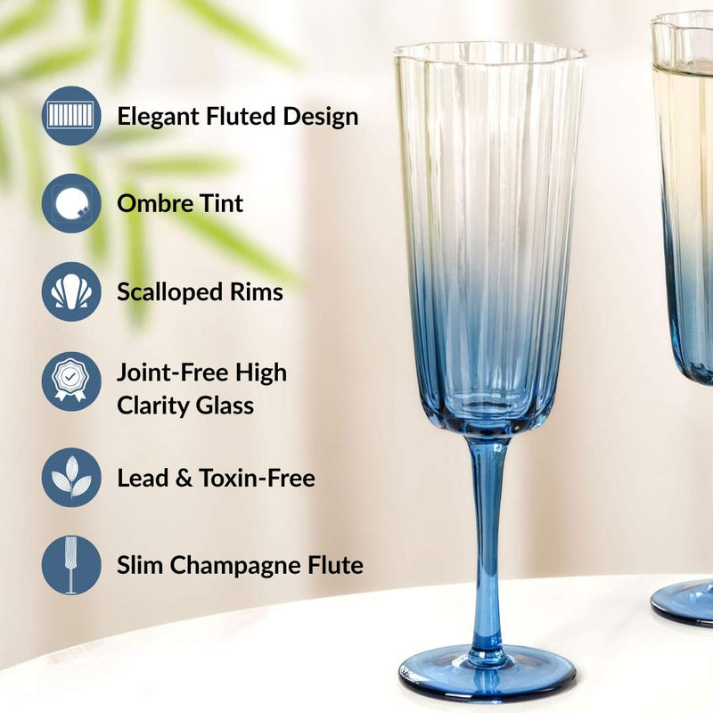 Aurora Ombre Fluted Champagne Glass Set Of 2 Blue 220ml