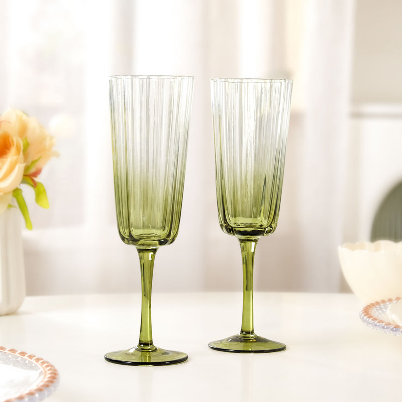 Aurora Ombre Fluted Champagne Glass Set Of 2 Green 220ml