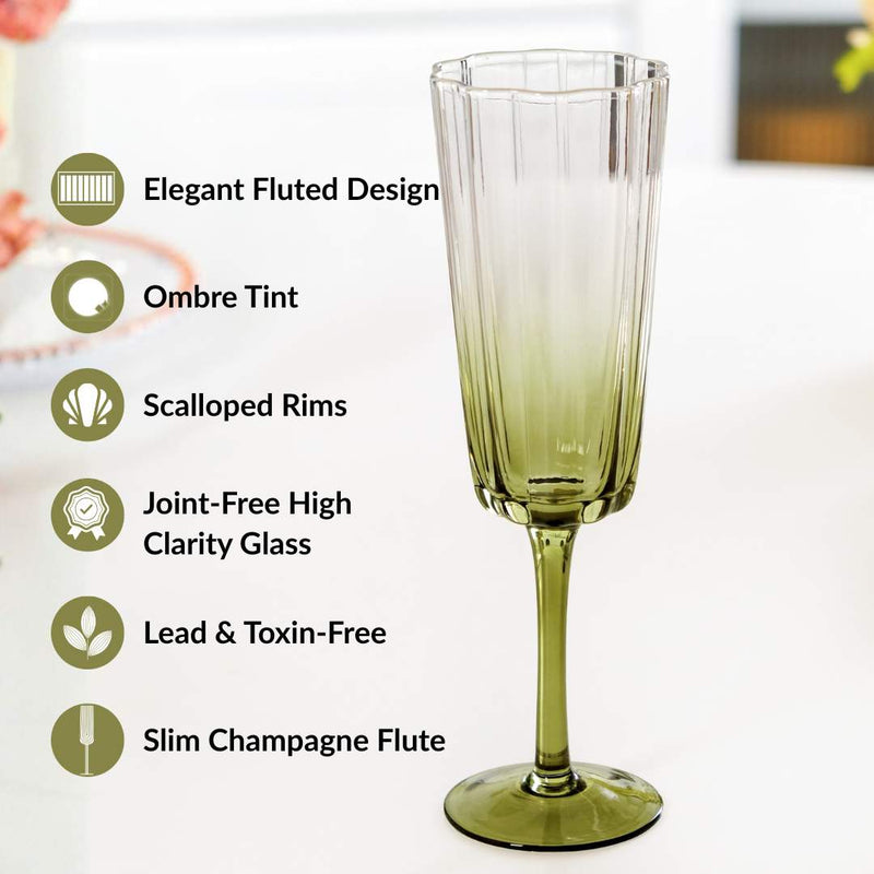 Aurora Ombre Fluted Champagne Glass Set Of 2 Green 220ml