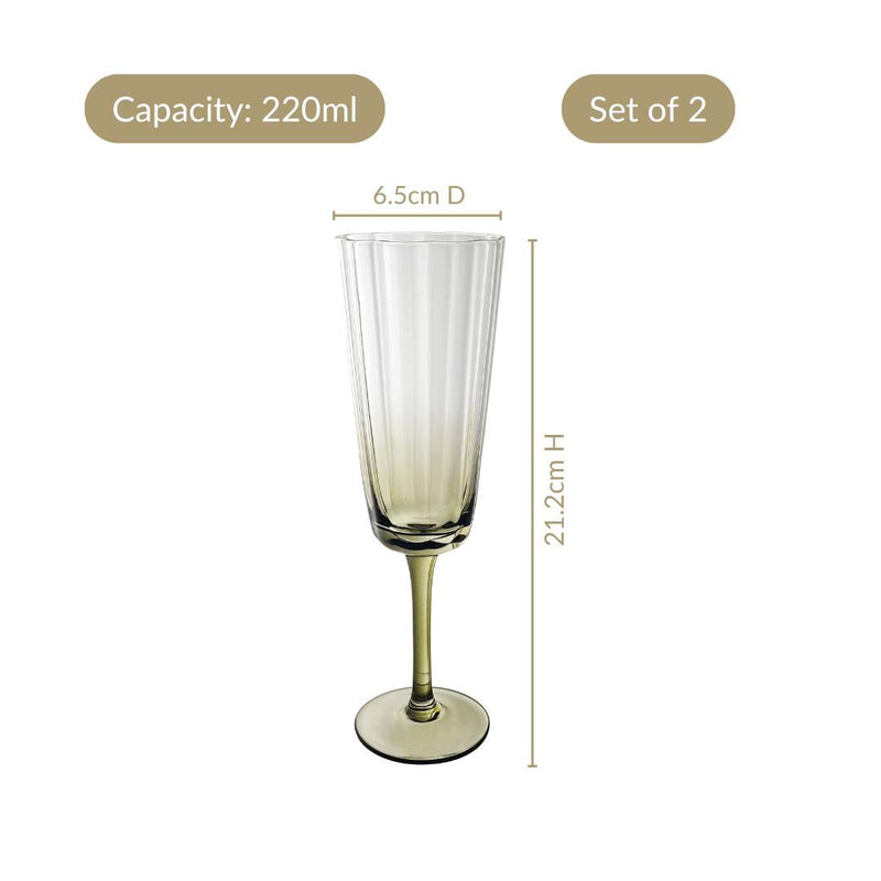 Aurora Ombre Fluted Champagne Glass Set Of 2 Green 220ml