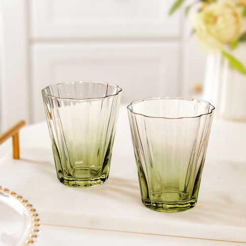 Aurora Ombre Fluted Tumbler Set Of 2 Green 270ml