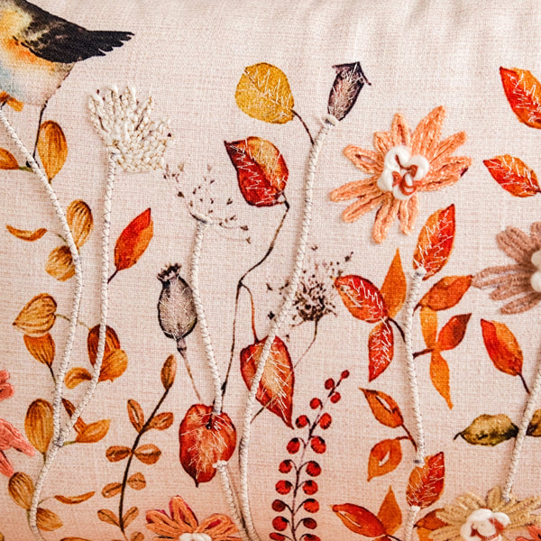 Autumn Allure Embroidered Cushion Cover For Home Decor 20x14 Inch
