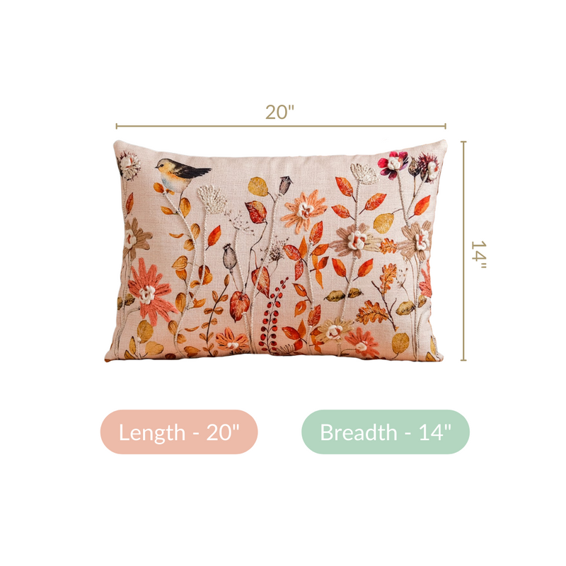 Autumn Allure Embroidered Cushion Cover For Home Decor 20x14 Inch