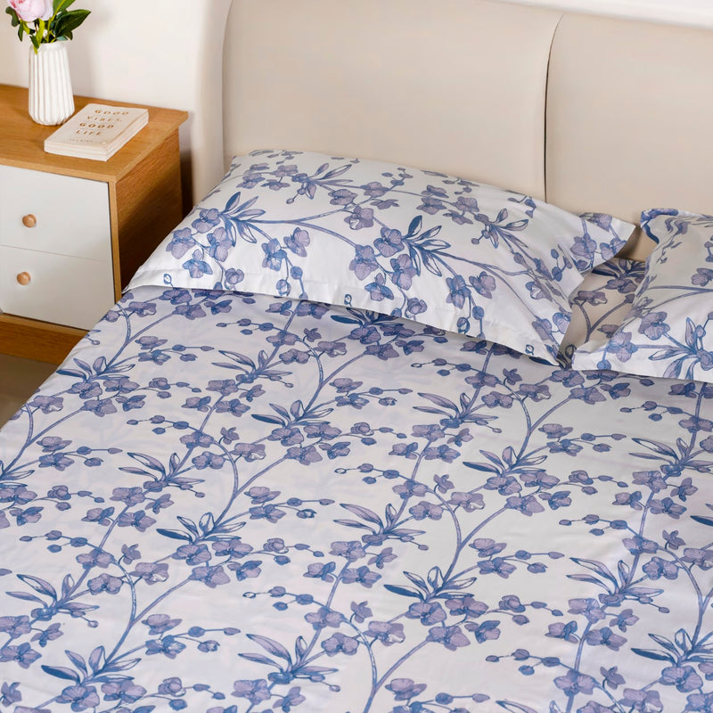 Azure Whisper Pure Cotton King Size Bedsheet Set 275x275cm