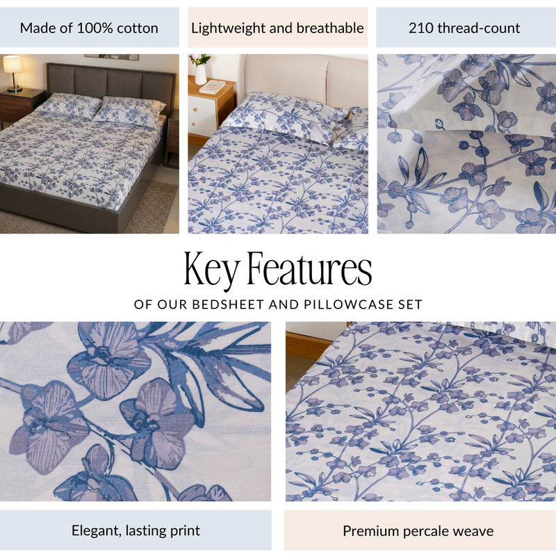 Azure Whisper Pure Cotton King Size Bedsheet Set 275x275cm