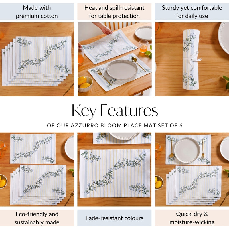 Azzurro Bloom Place Mat Set Of 6