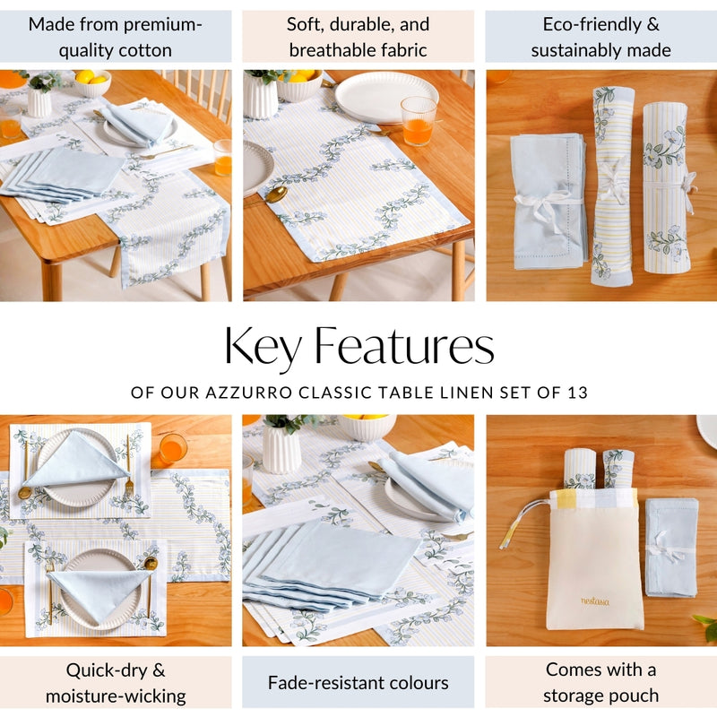 Azzurro Classic Table Place Mat, Runner and Napkin Set