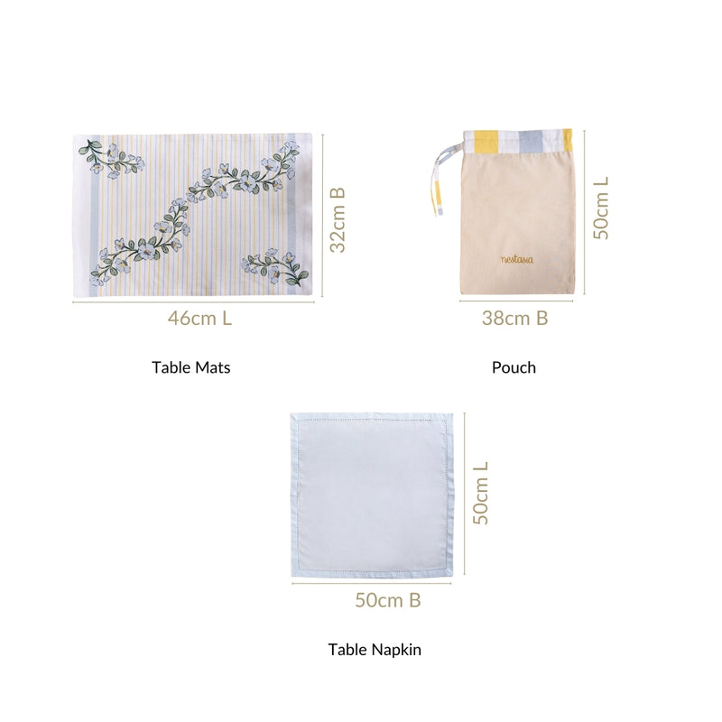 Azzurro Printed Cotton Mat And Napkin Set Of 12