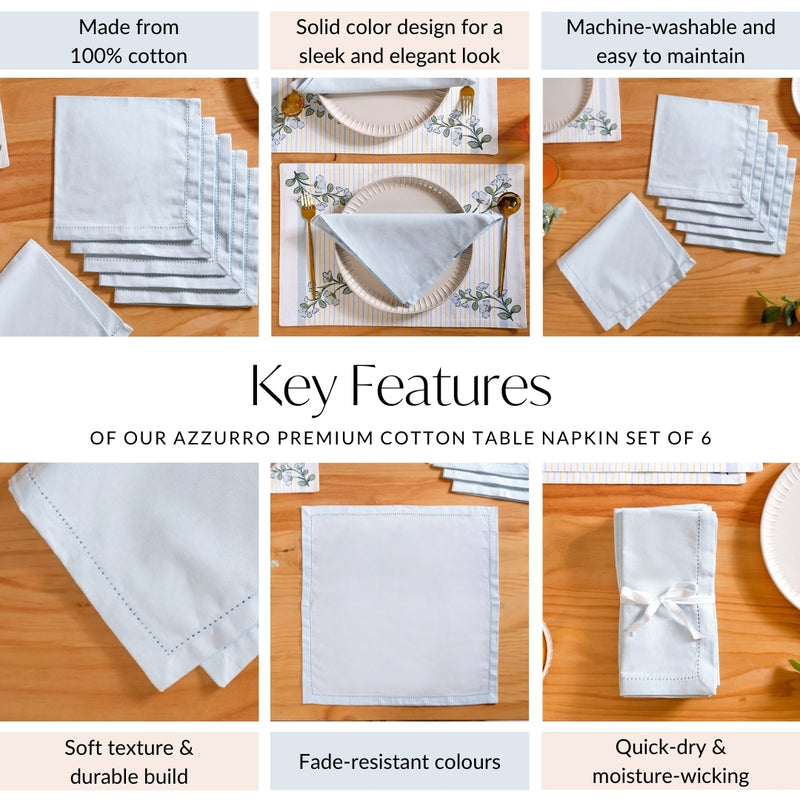 Azzurro Premium Cotton Table Napkin Set Of 6