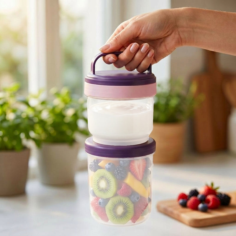 Stacko Salad Box With Dressing Cup And Spoon Purple 1020ml