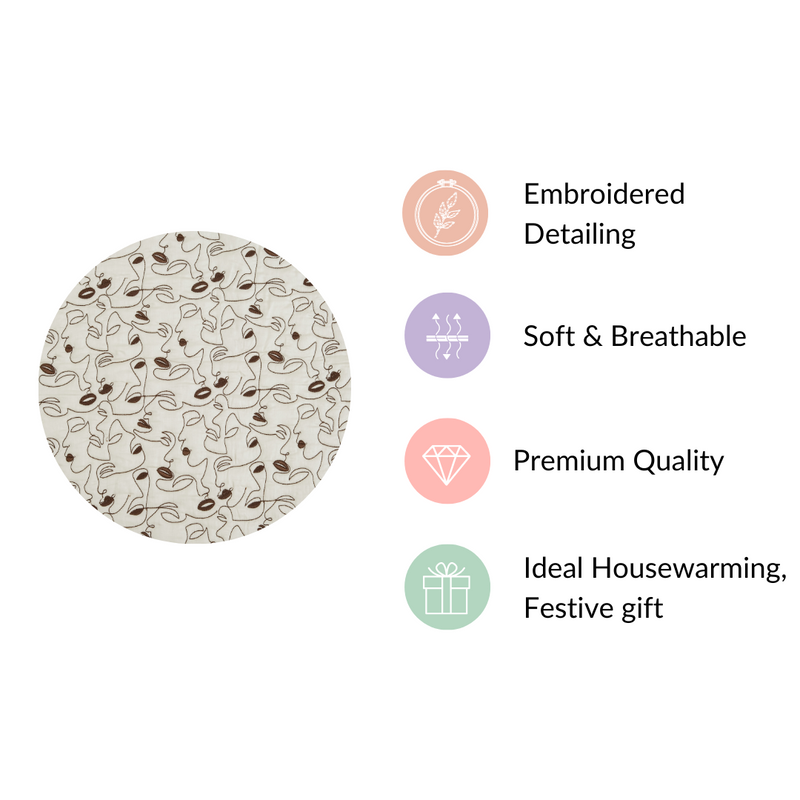 King Size Embroidered Cotton Bed Cover Off-White