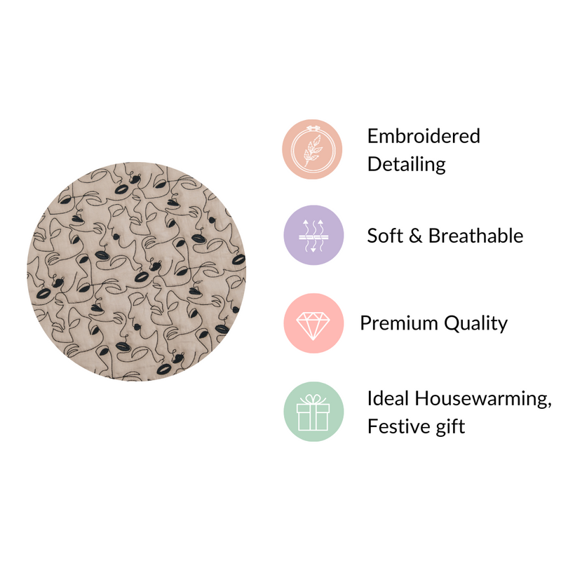 Embroidered King Size Bed Cover Beige