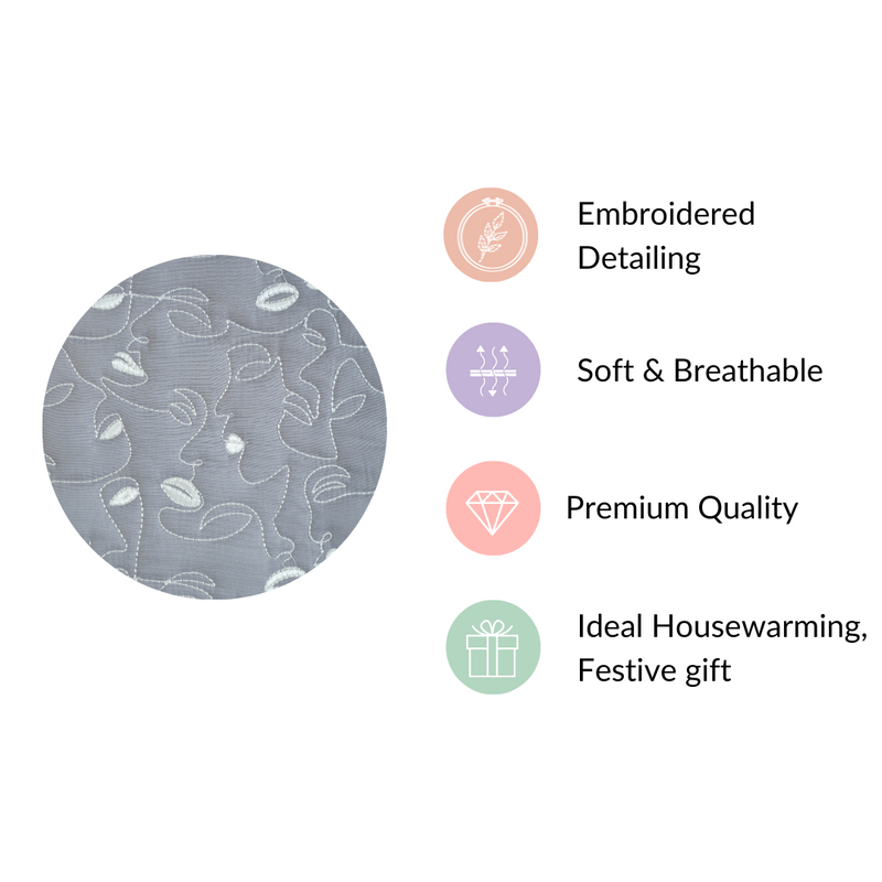 Luxury Embroidered King Size Bed Cover Grey