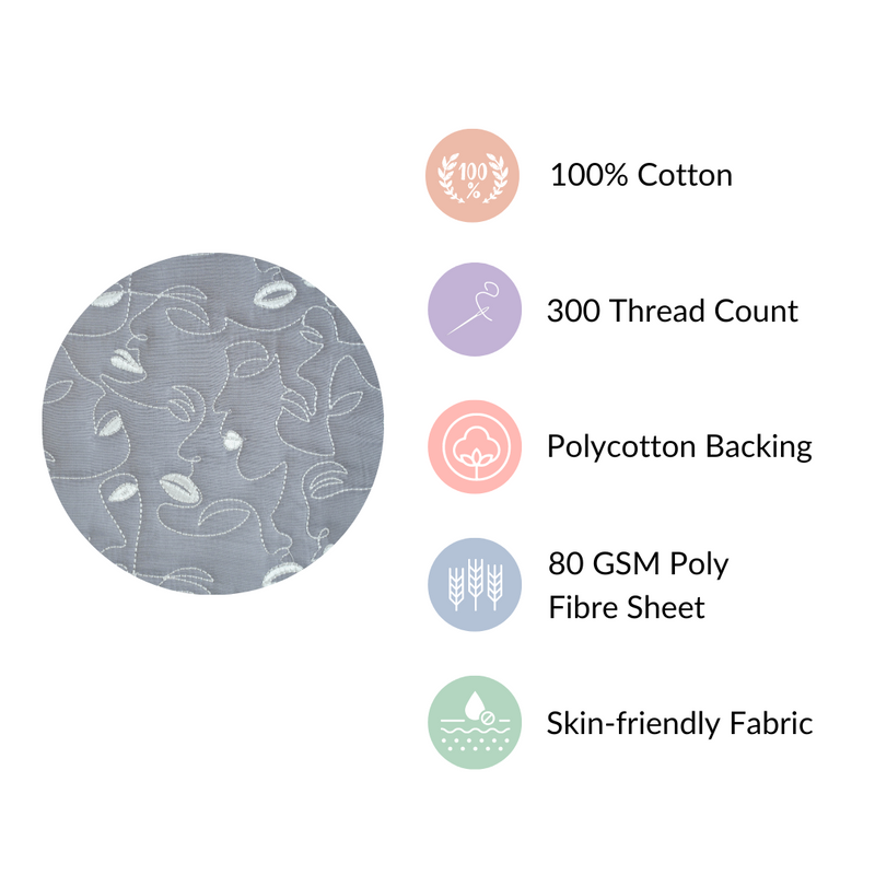 Luxury Embroidered King Size Bed Cover Grey