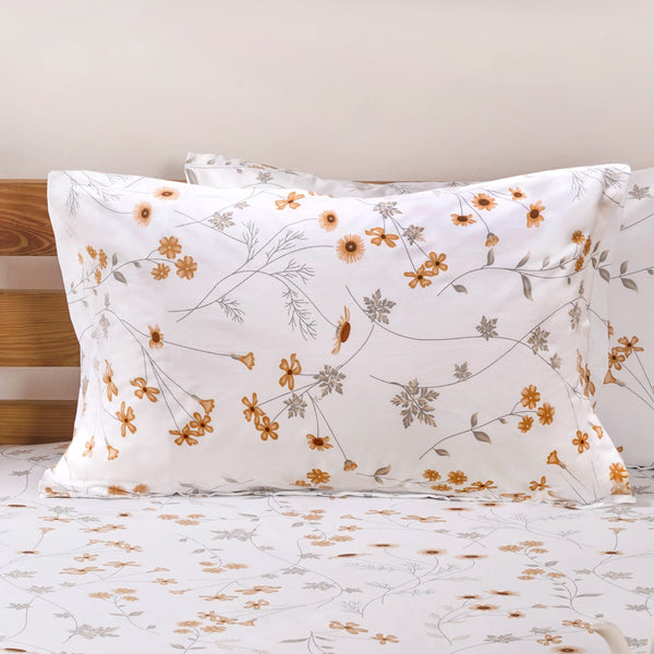 Yellow Floral Printed 180 TC Pure Cotton Bedding Set For King Size Bed 275x275 cm