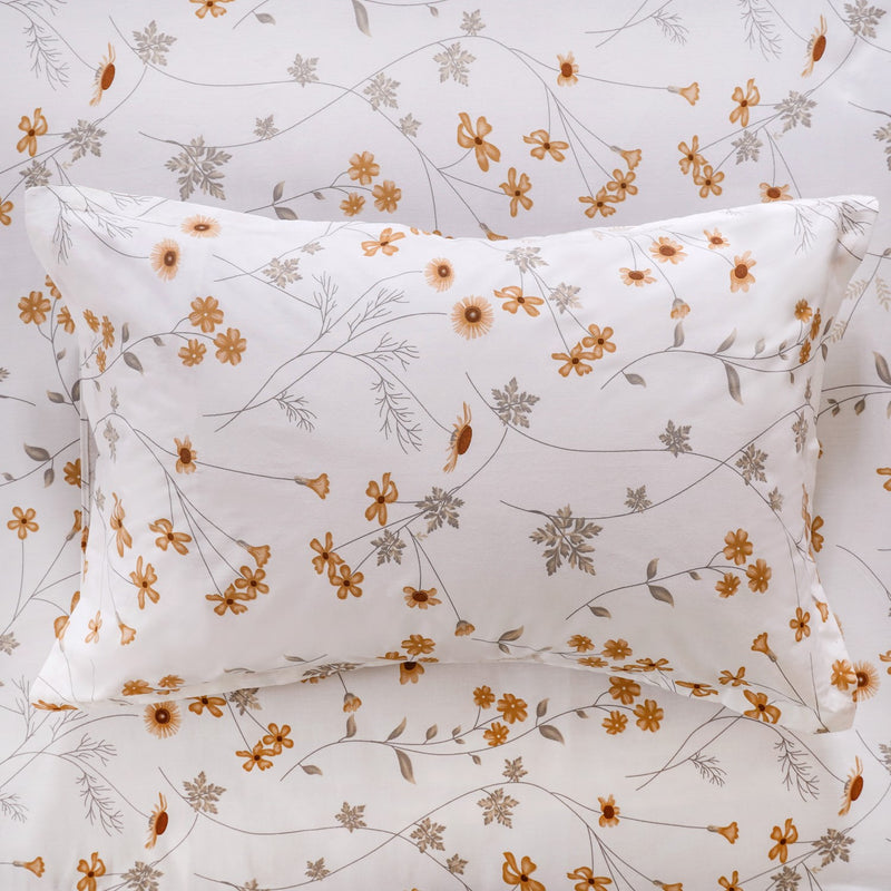 Yellow Floral Printed Cotton Bedding Set For King Size Bed