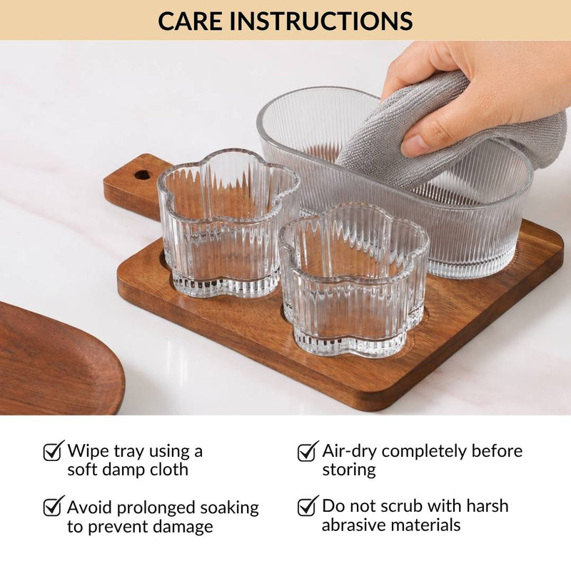 Flower Power Glass And Acacia Wood Serving Platter Set Of 4