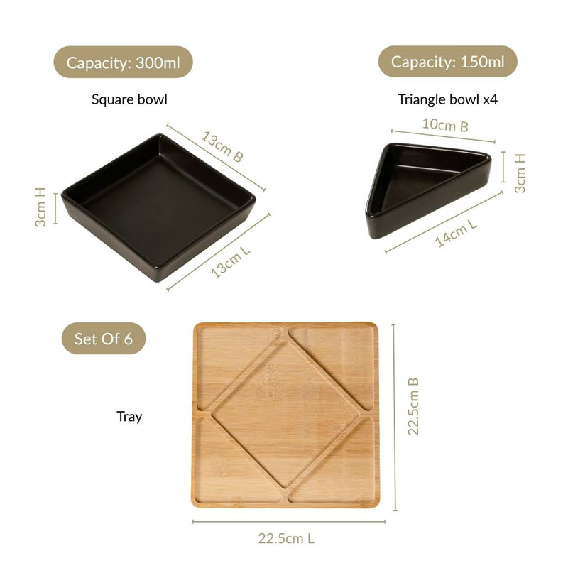 Geometric Matte Black Platter Set Of 6