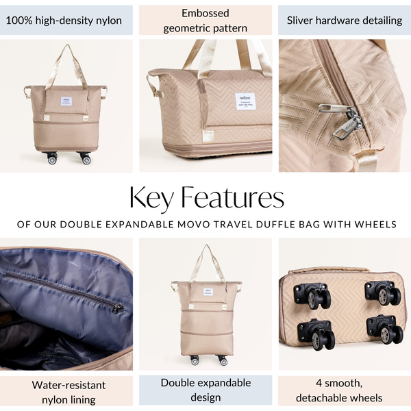 Double Expandable Movo Travel Bag With Detachable Wheels