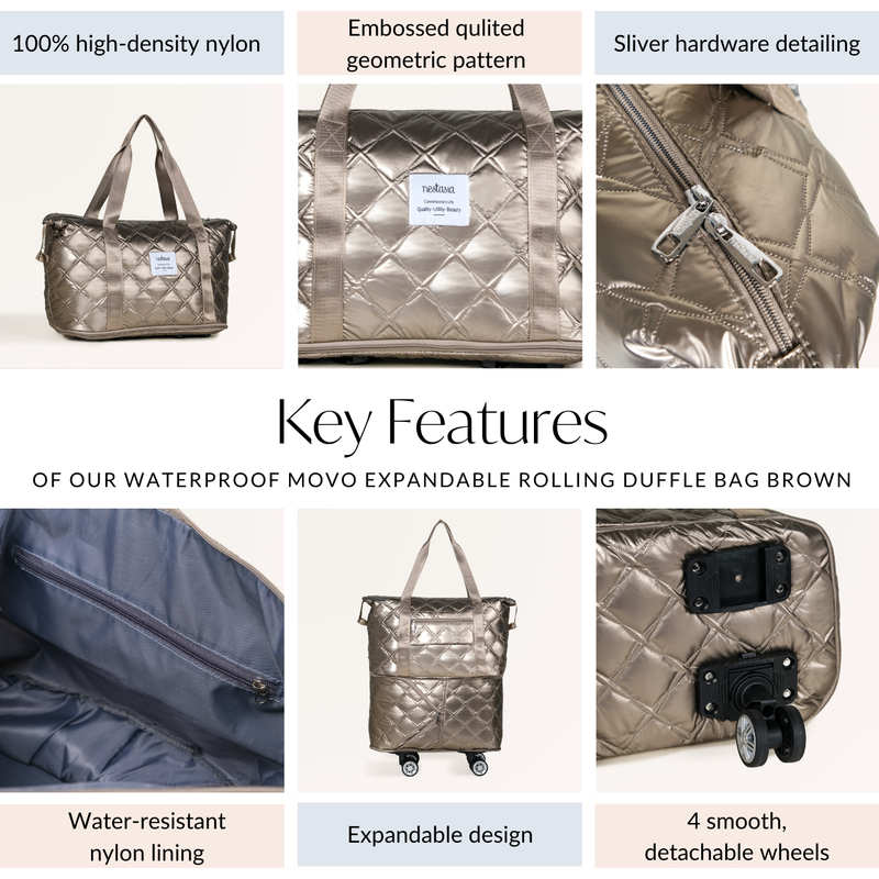 Movo Expandable  Bag With Detachable Wheels Metallic Brown