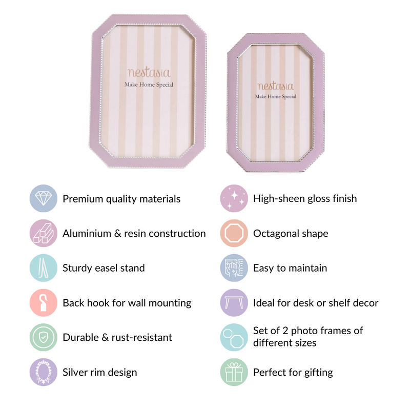Octagon Metal Picture Frame Lavender Set Of 2