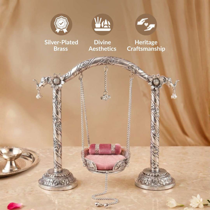 Pure Brass Silver Plated Jhula For Laddu Gopal