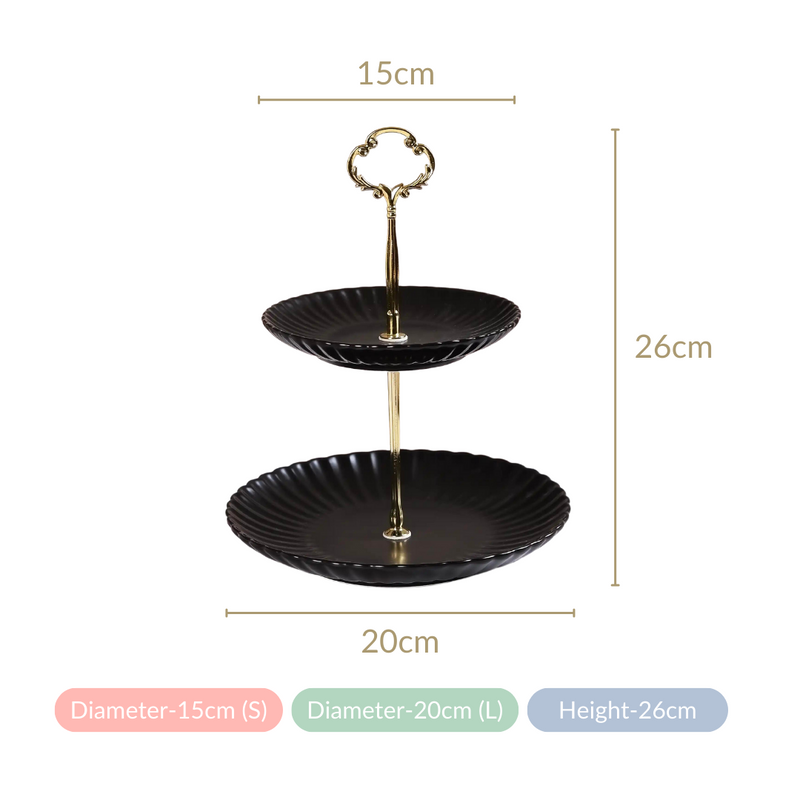 Black and Gold 2-Tier Ceramic Cupcake Stand