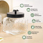 Embossed Jar With Flower Knob Set Of 4 Matte Black 1300ml
