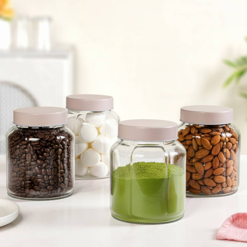 Panelled Jar With Lid Set Of 4 Taupe Beige 1450ml