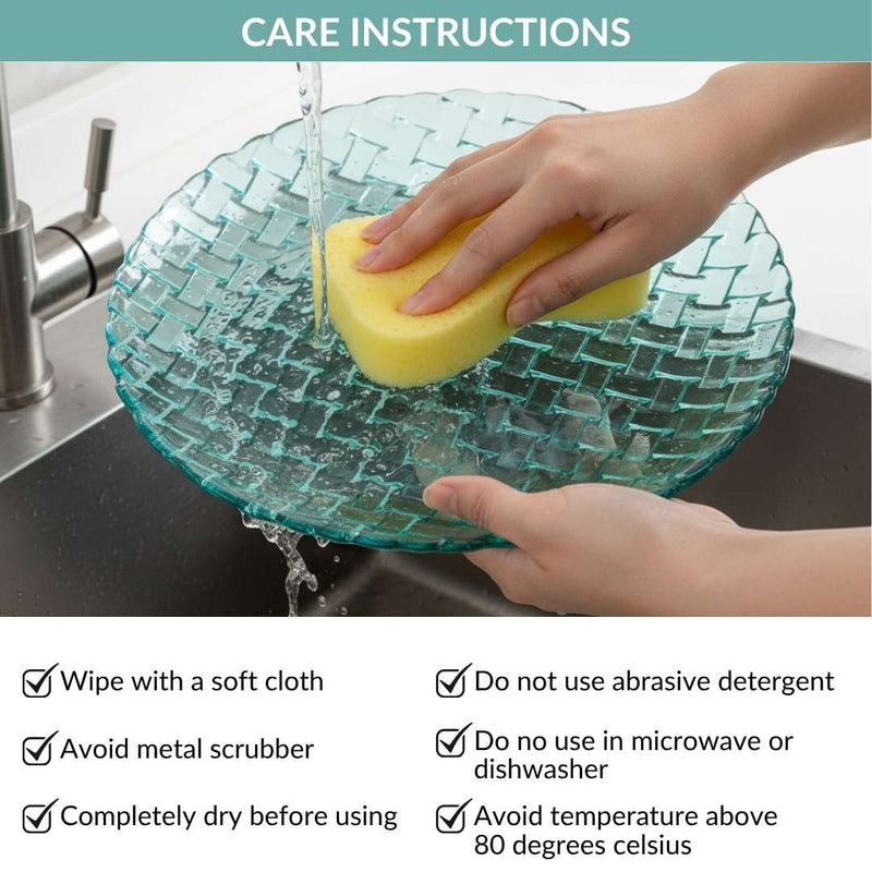 Weave Design Glass Dinner Plate Set Of 6 Teal 25cm