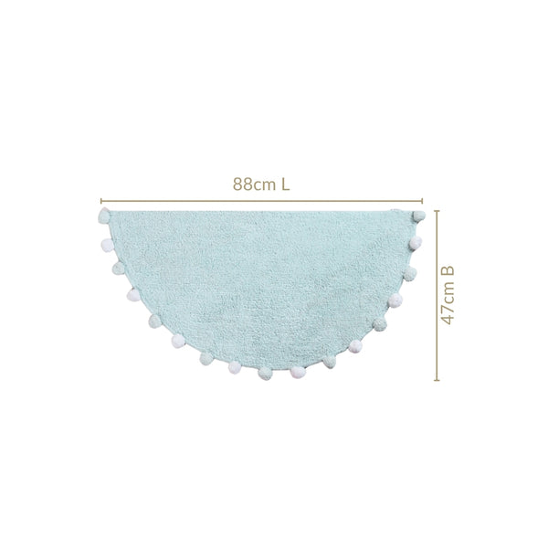 Baby Blue Pom Pom Tufted Cotton Anti Slip Floor Mat 88x47cm