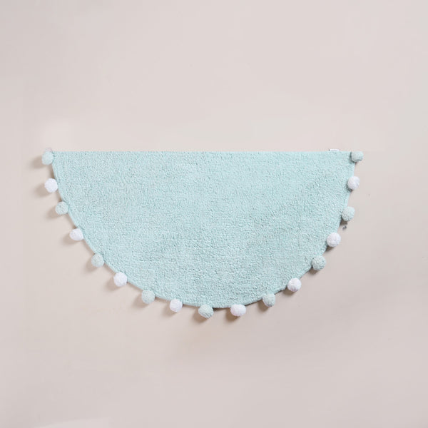 Baby Blue Pom Pom Tufted Cotton Anti Slip Floor Mat 88x47cm