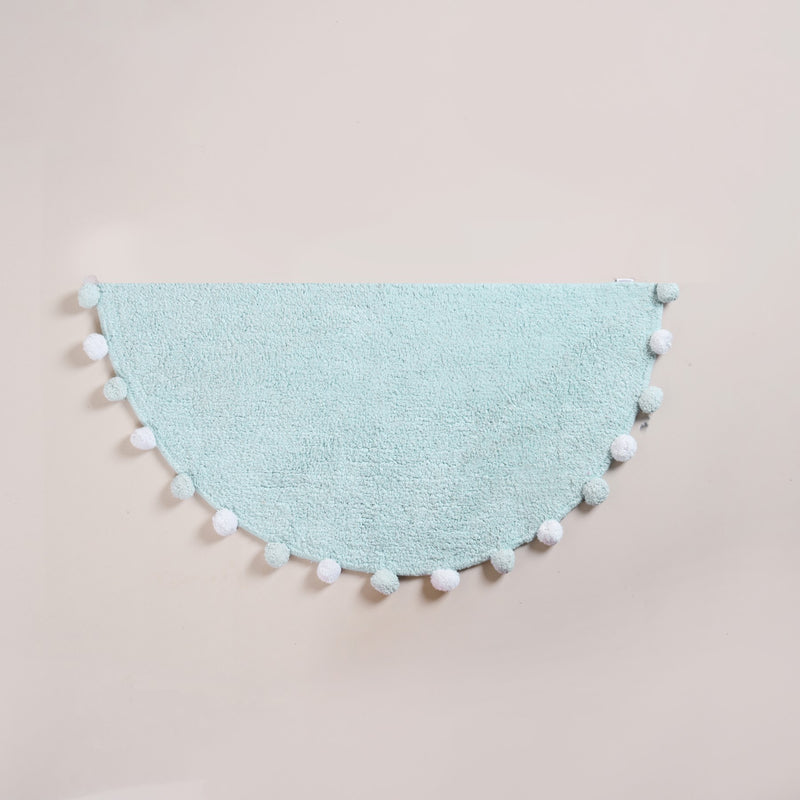 Baby Blue Pom Pom Tufted Cotton Anti Slip Floor Mat 88x47cm