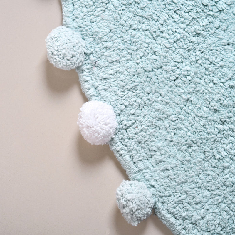 Baby Blue Pom Pom Tufted Cotton Anti Slip Floor Mat 88x47cm