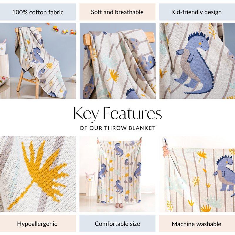 Baby Dino Knitted Kids Cotton Throw