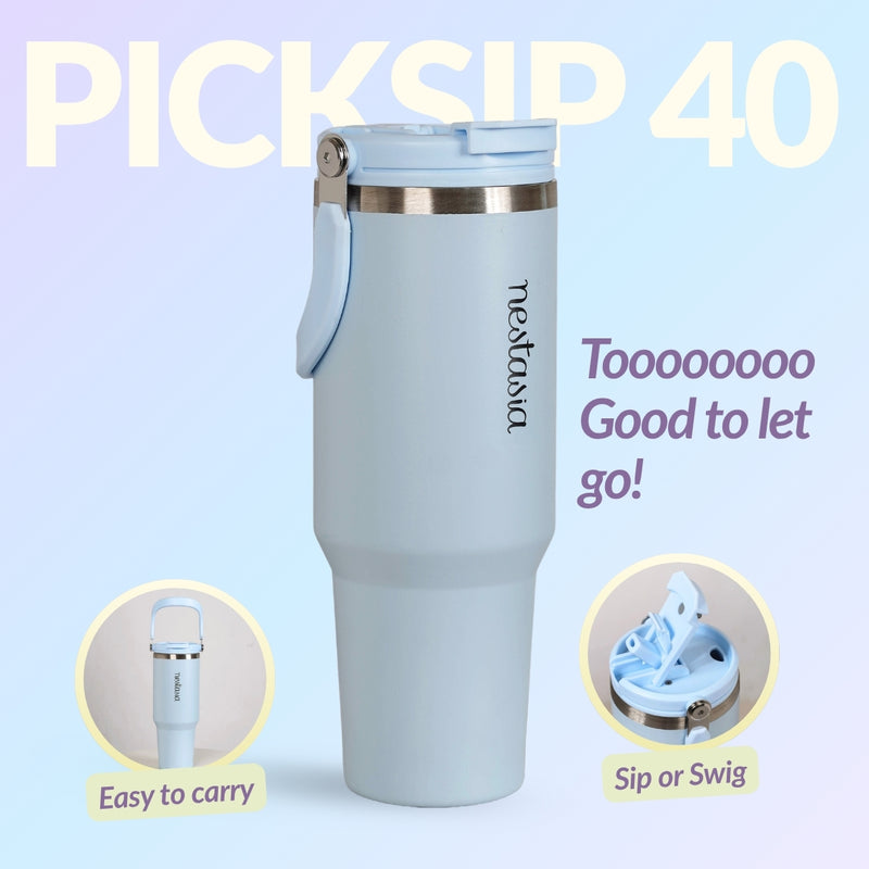 PickSip 40 Insulated Tumbler With Top Handle Baby Blue Jay 1200ml