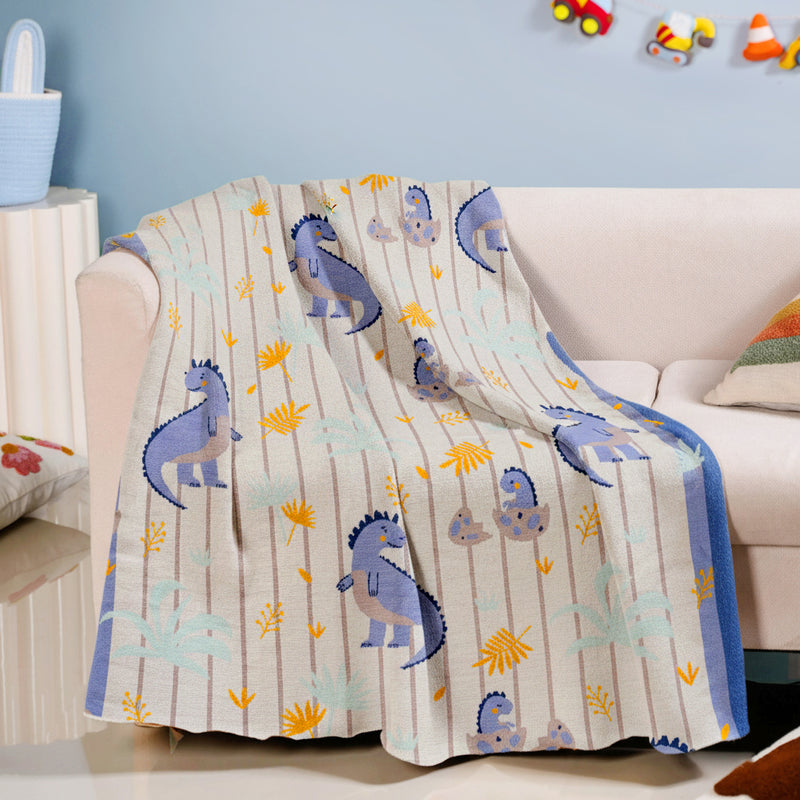 Baby Dino Knitted Kids Cotton Throw 154x135cm