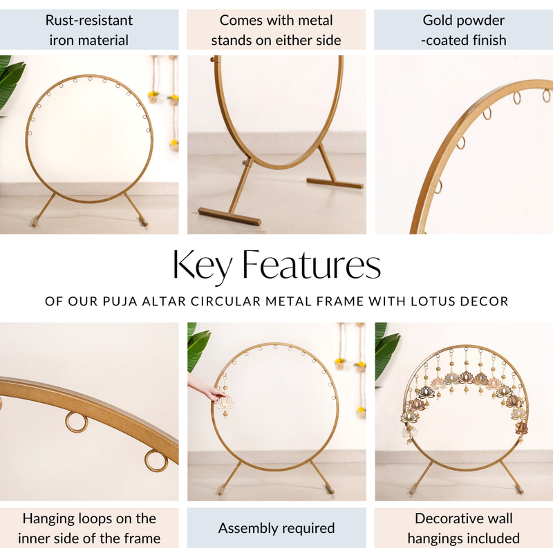 Puja Altar Circular Metal Frame With Lotus Decor