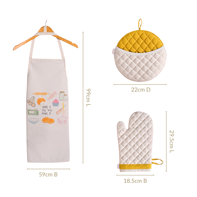 Baker Mode Apron Mitten And Pot Holder Set Of 3