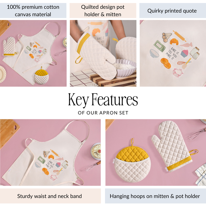 Baker Mode Apron Mitten And Pot Holder Set Of 3