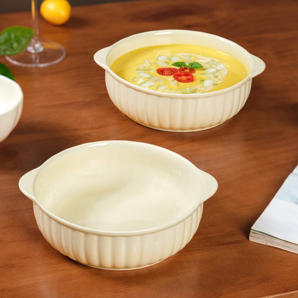 Set Of 2 Glossy Ceramic Bowls For Serving 800ml