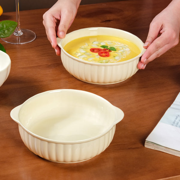 Set Of 2 Glossy Ceramic Bowls For Serving 800ml