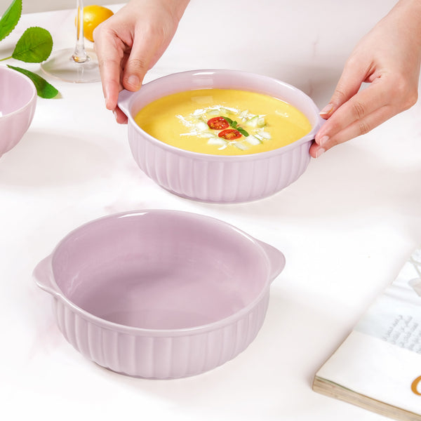 Set Of 2 Lilac Ceramic Baking And Serving Dish 800ml