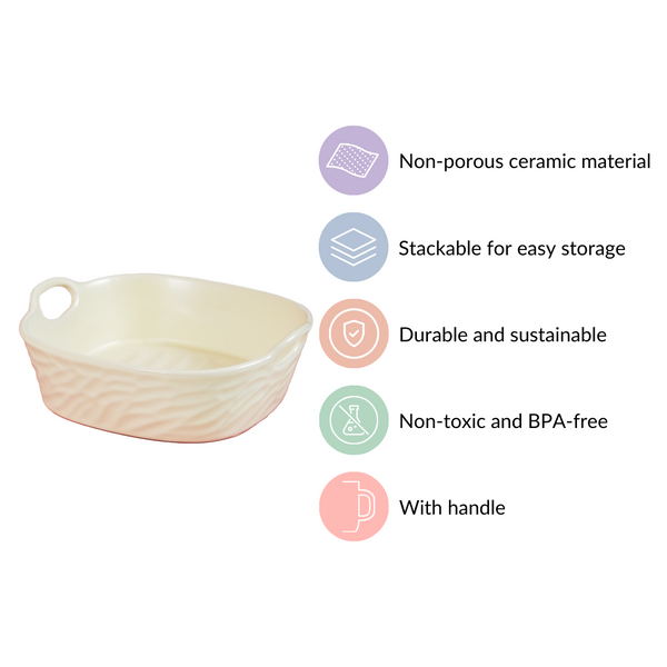 Ceramic Baking Bowl With Double Handle White 800 ml