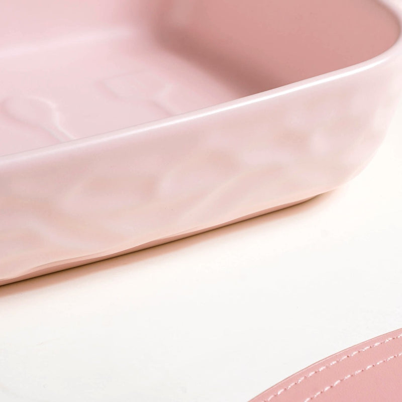 Ceramic Casserole Dish WIth Double Handle Pink 650 ml