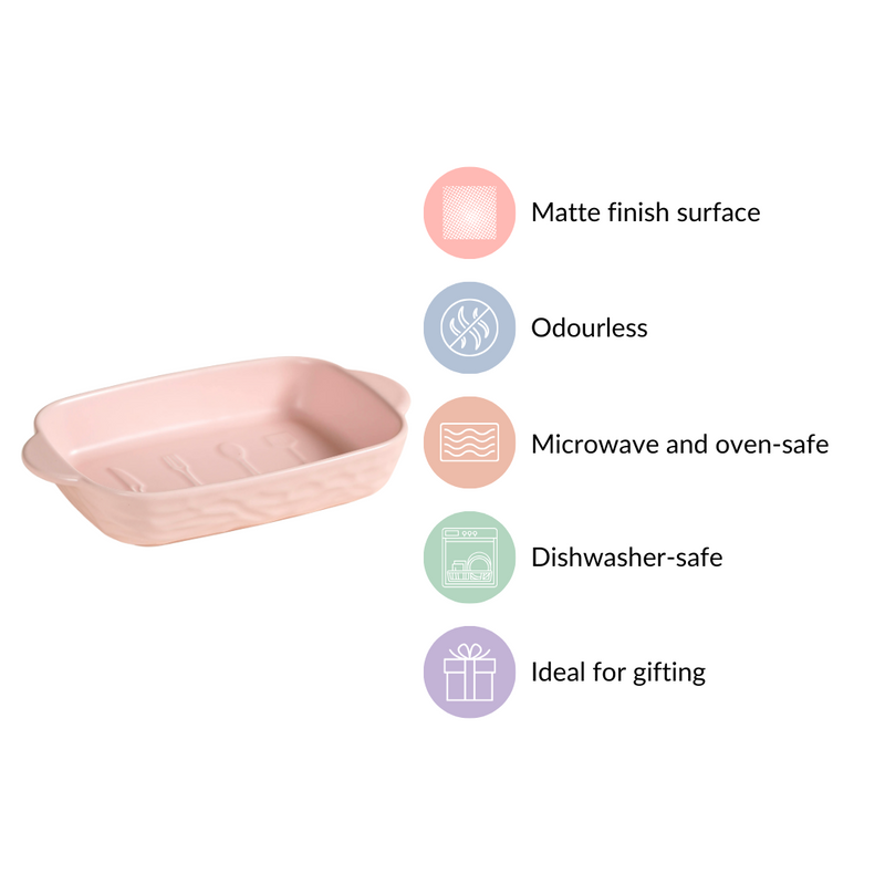 Ceramic Casserole Dish WIth Double Handle Pink 650 ml