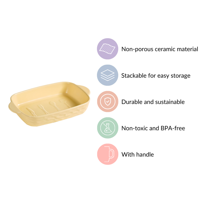 Ceramic Baking Dish With Handle Yellow 650 ml