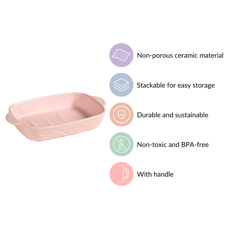 Ceramic Casserole Dish WIth Double Handle Pink 650 ml