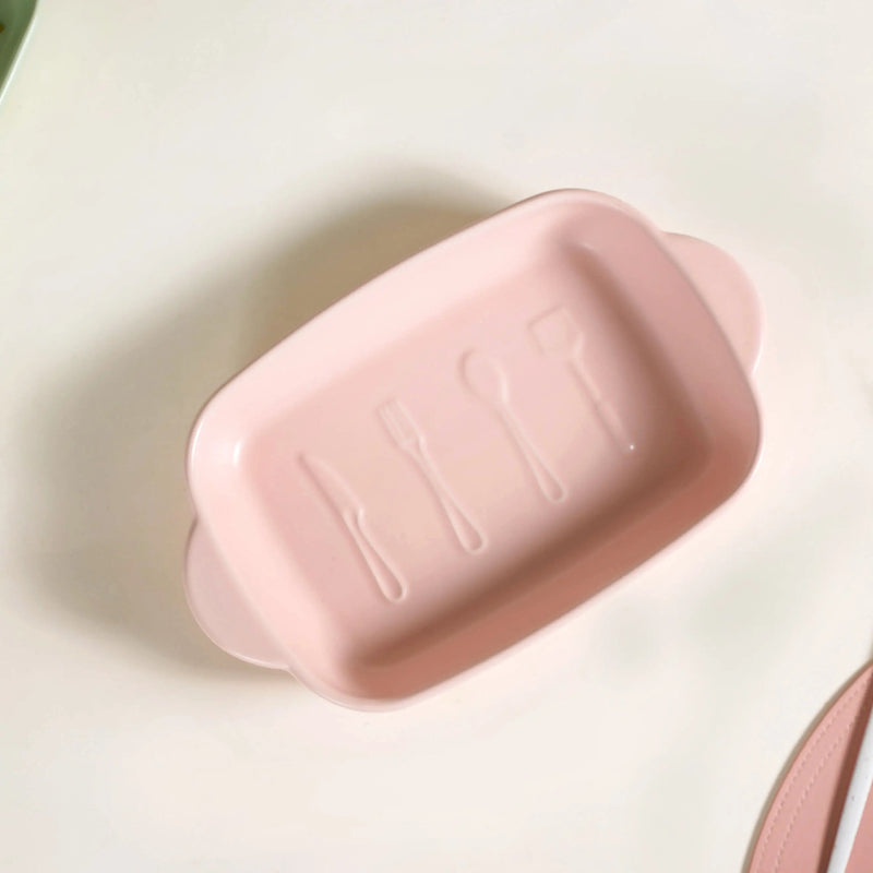 Ceramic Casserole Dish WIth Double Handle Pink 650 ml